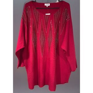 Siren Lily Sweater Women Plus 3X Red 3/4 Sleeve Rhinestone‎ Embellished New